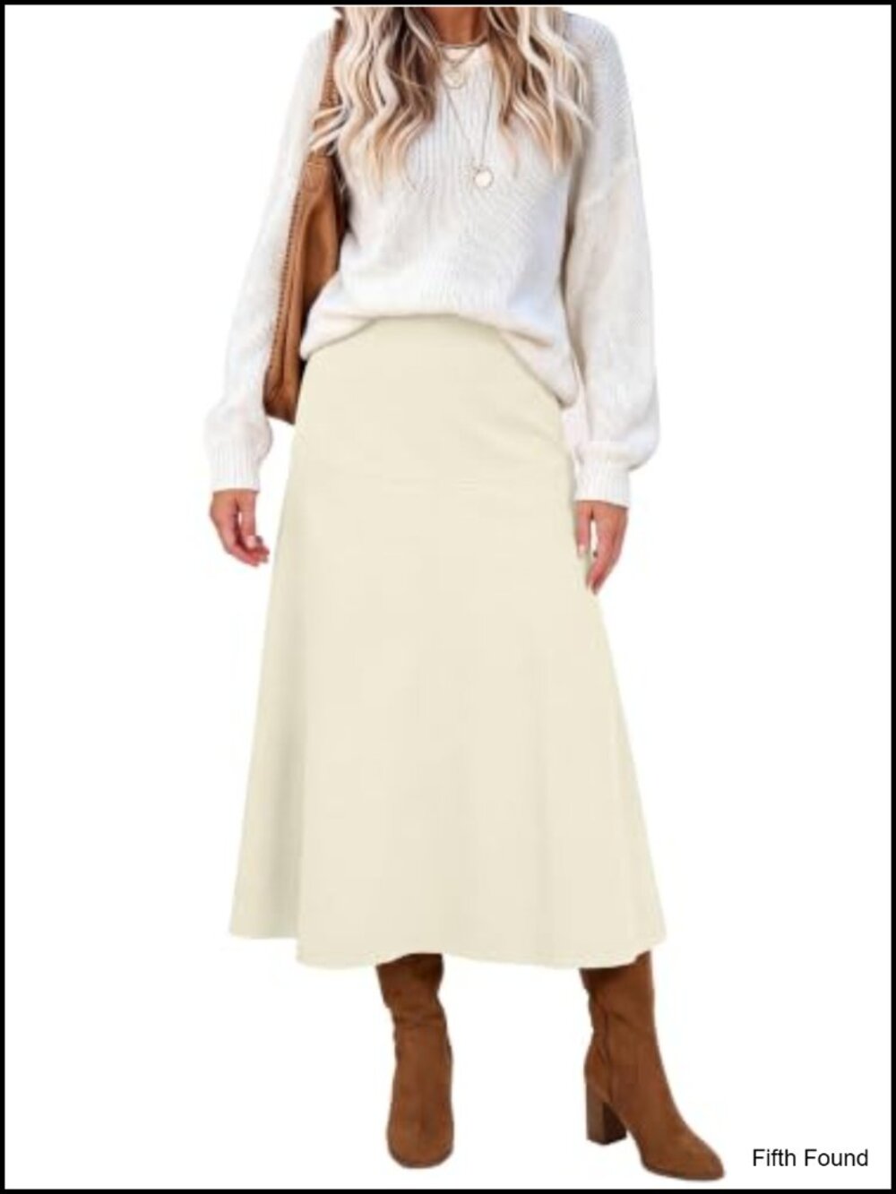 High Waist A-Line Midi Skirt Knit Flowy Flare Casual Work Fall Winter
